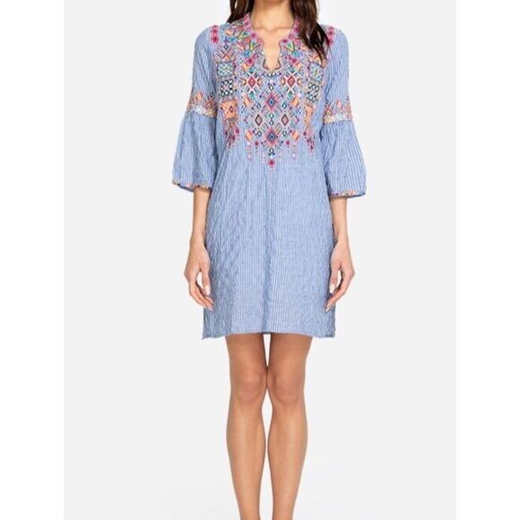 Johnny Was Dresses & Skirts - Johnny Was Blue Stripe Embroidered Dress Size Small